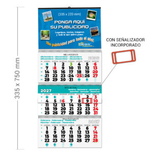 Calendario de pared con faldilla EUROPEA TRIMESTRAL 335 mm con WIRE-O